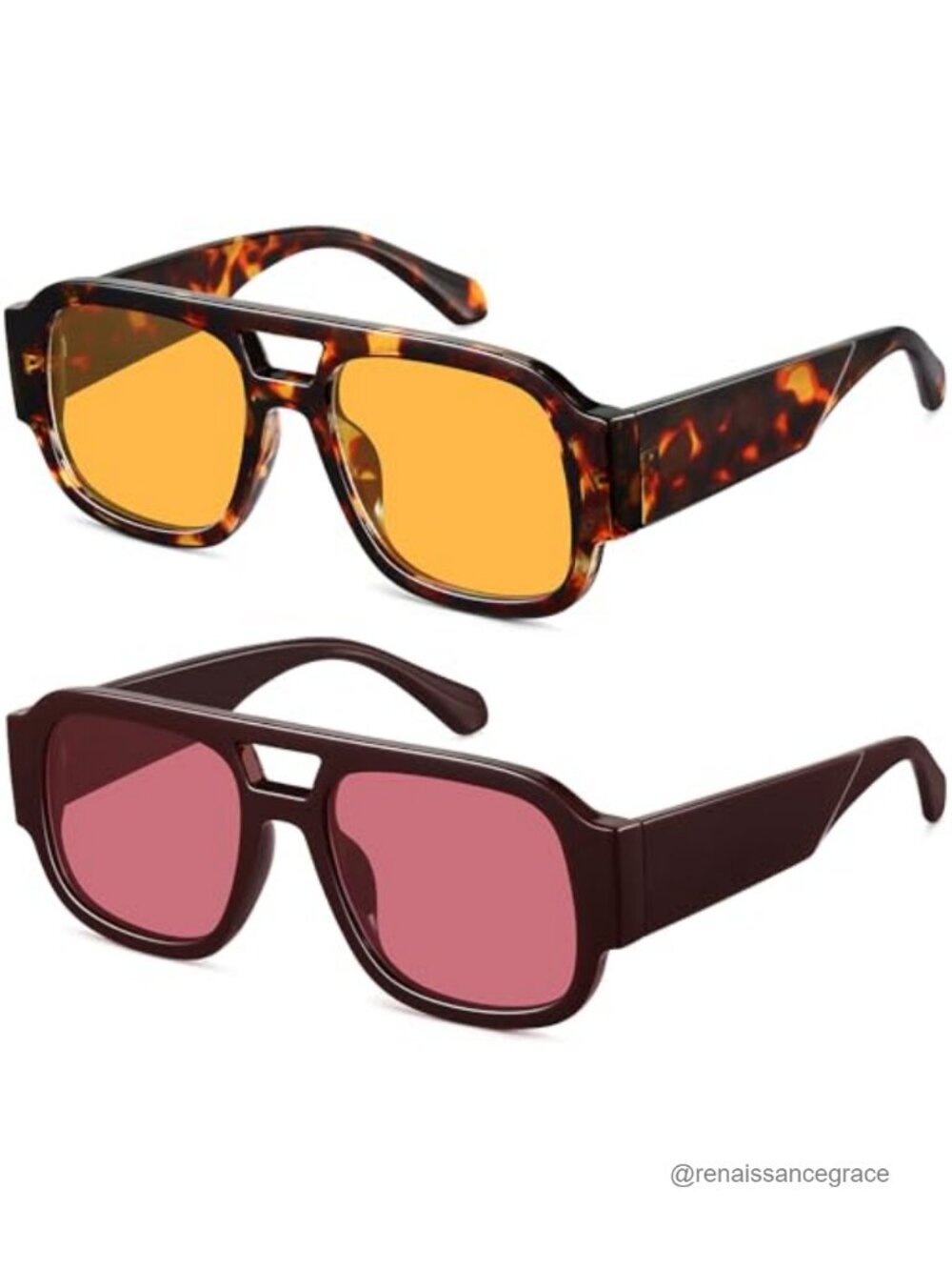 Y2K Double Bridge Square Aviator Sunglasses UV400 Unisex